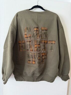 Carhartt WIP Olive Crewneck Sweatshirt with Brown Plaid Appliqué